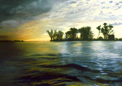 Stormy sky near dusk reflecting off of water with waves